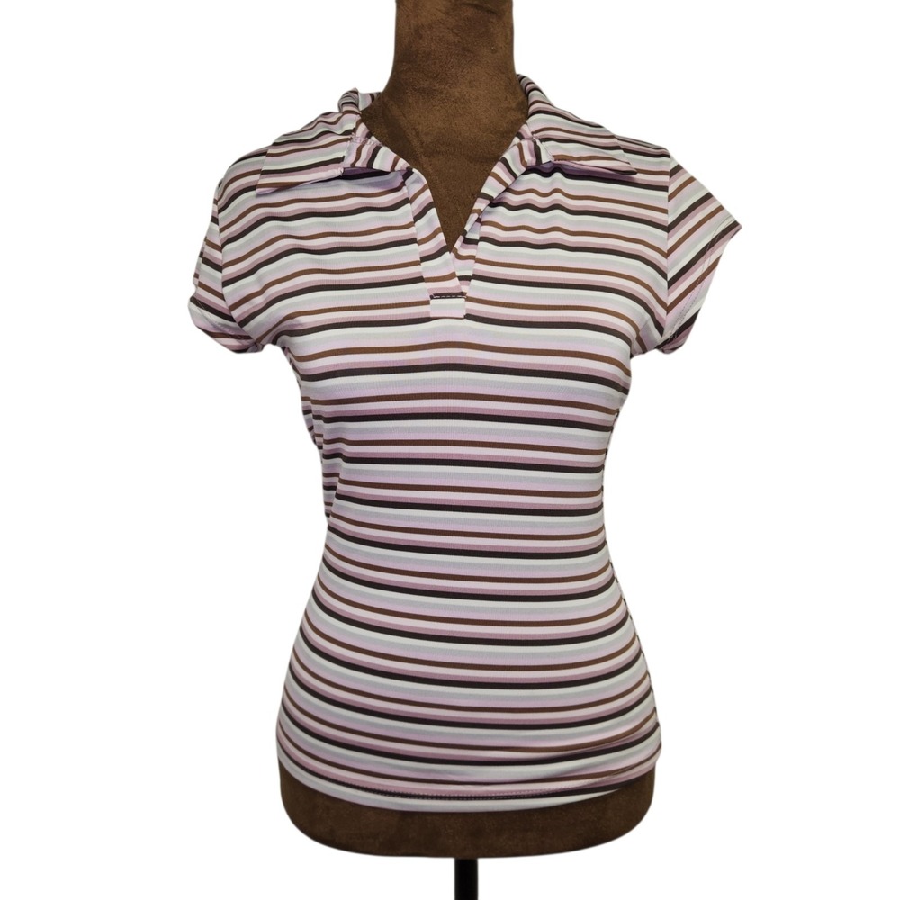 Vintage "579" Top Y2K Polo Stretchy Striped Size S Preppy Academia Purple Blue